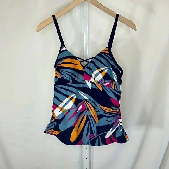 2/$30 Kona Sol Medium Tankini Tropical Top Blue Fuschia Orange Swim Top Swim - Picture 4 of 12